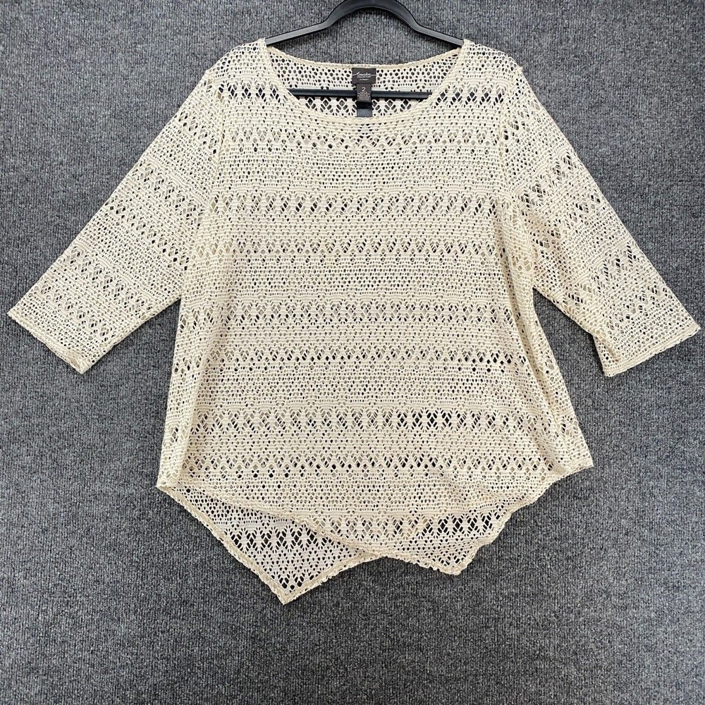 Chicos Travelers Top 2 Womens L Tunic Ivory Lace Sheer Boho Cottage Hippie Fairy